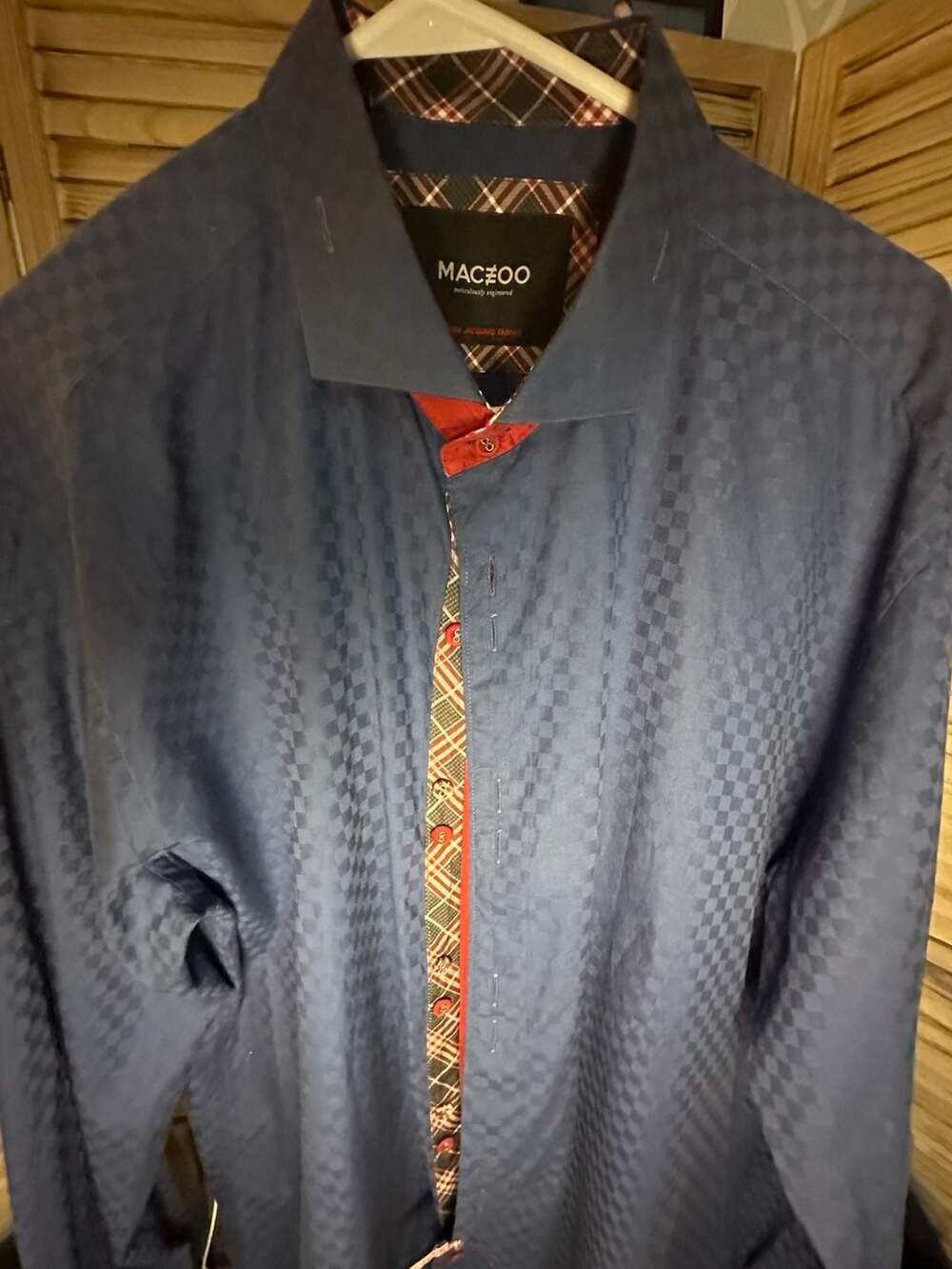 Maceoo Einstein C-401 Mini Panam Square Navy Men’s Dress Shirt 39R Textured
